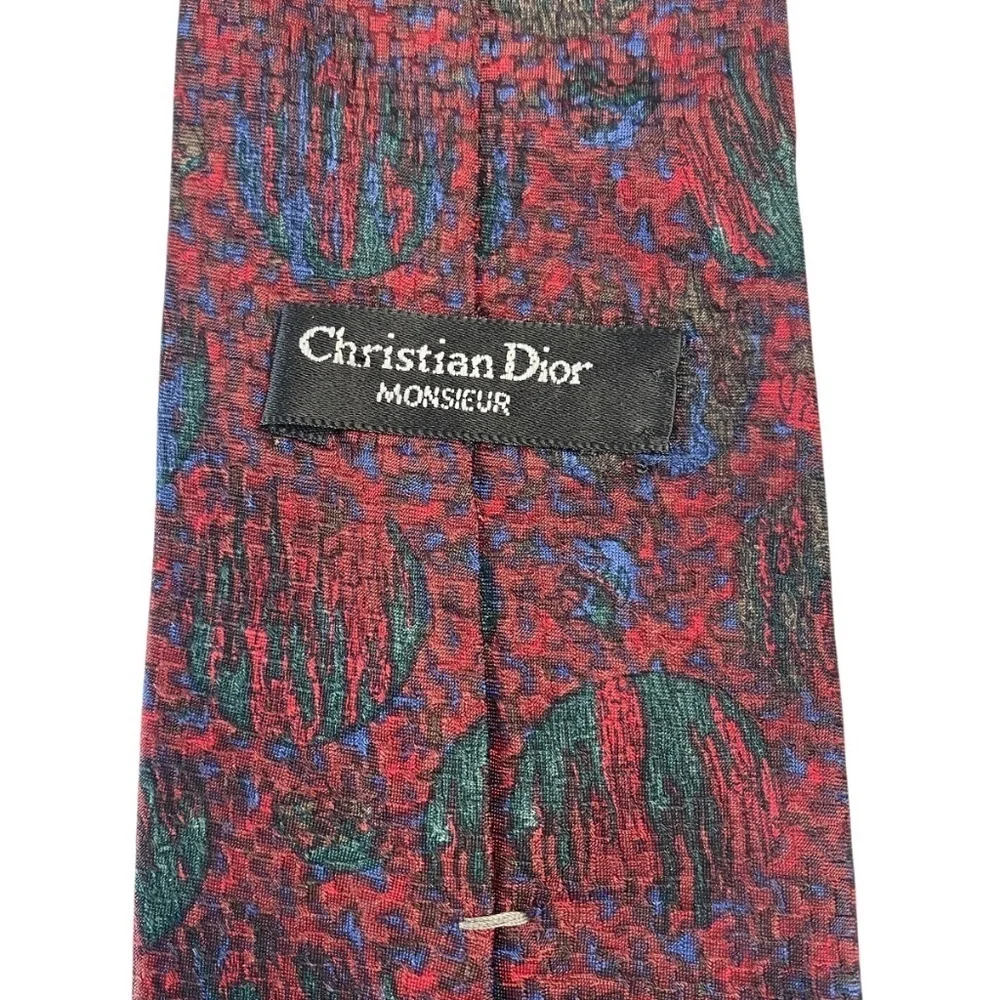 CHRISTIAN DIOR Monsieur Mens 100% Silk Tie Necktie Abstract Oversized